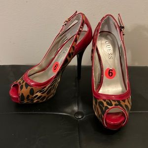 Guess Red Leopard Platform Pumps with Little Buckle